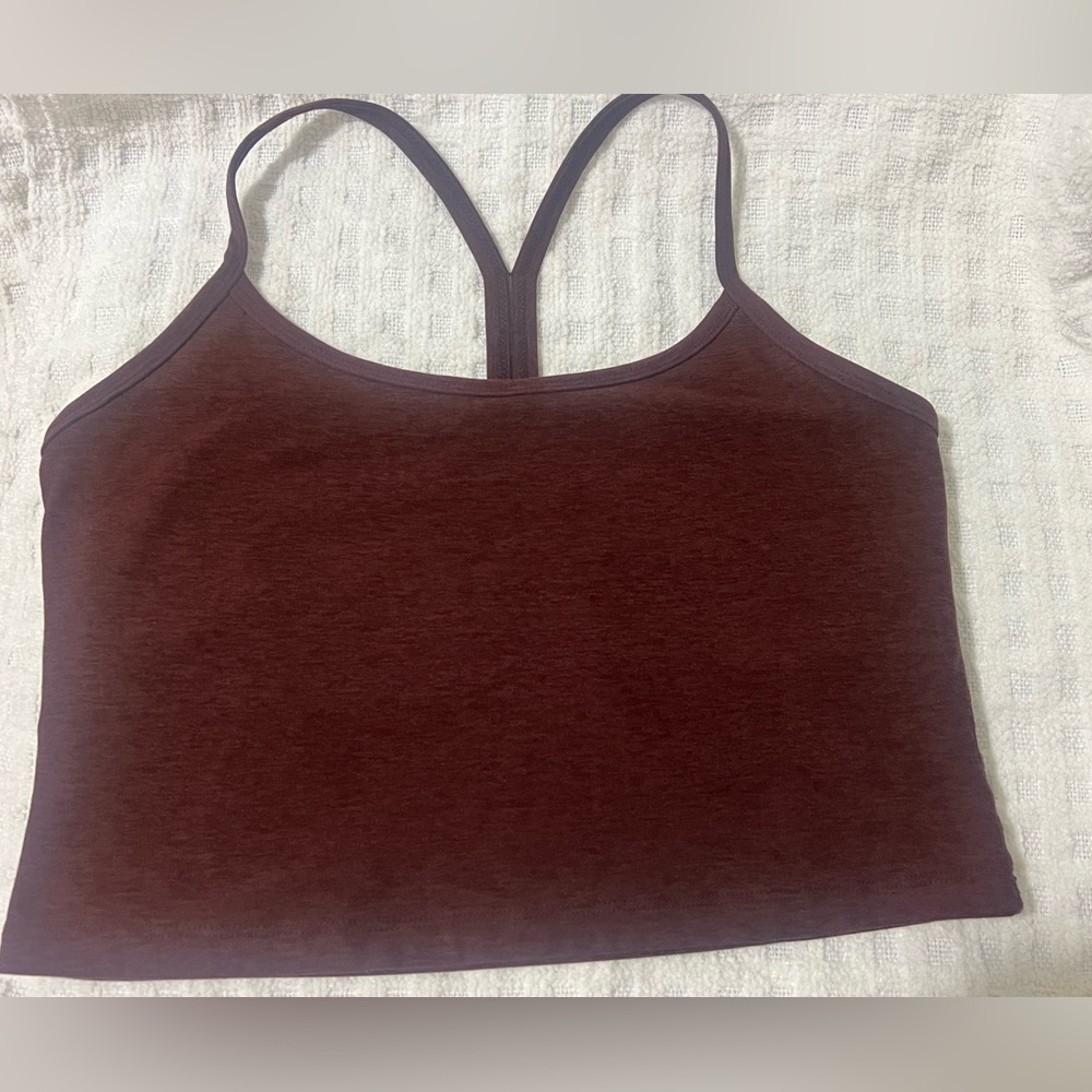 Beyond Yoga chocolate heather space dye slim racerback cropped Tank large euc